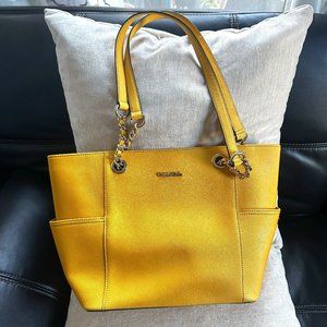 Calvin Klein Hayden Saffiano Leather Tote Yellow/Gold